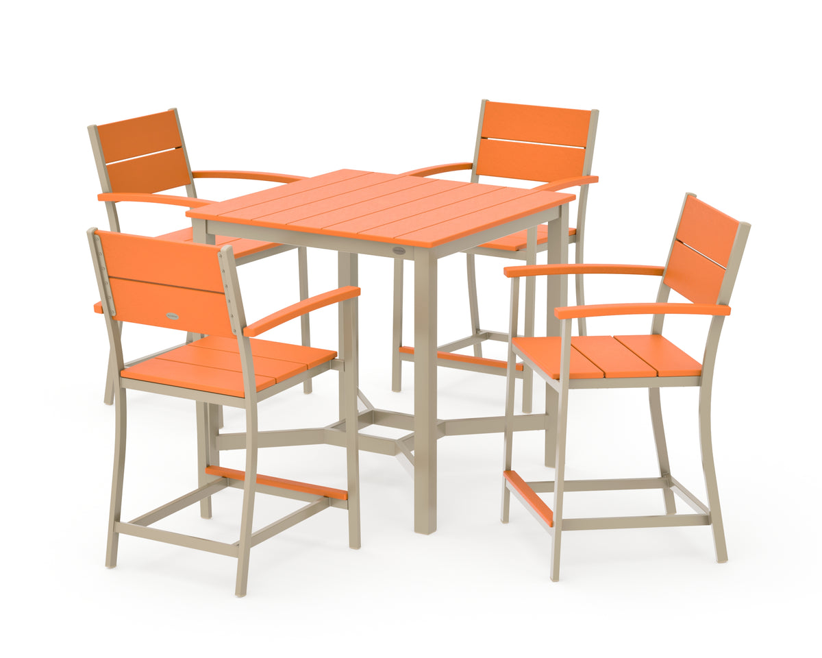 POLYWOOD Main Street 5-Piece Counter Set in Sand / Tangerine
