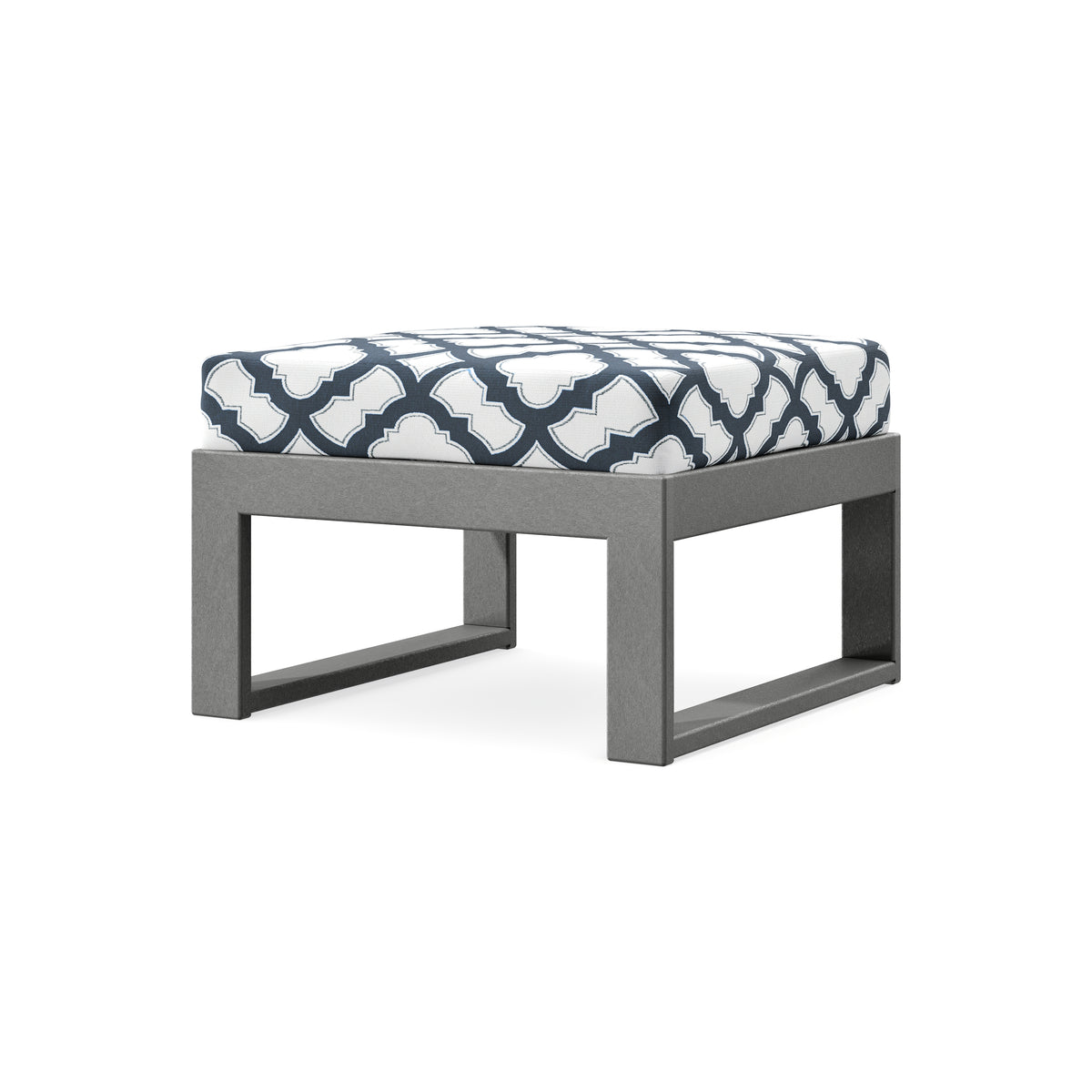 POLYWOOD Modular Ottoman - Modern in Slate Grey / Trellis Marine Indigo