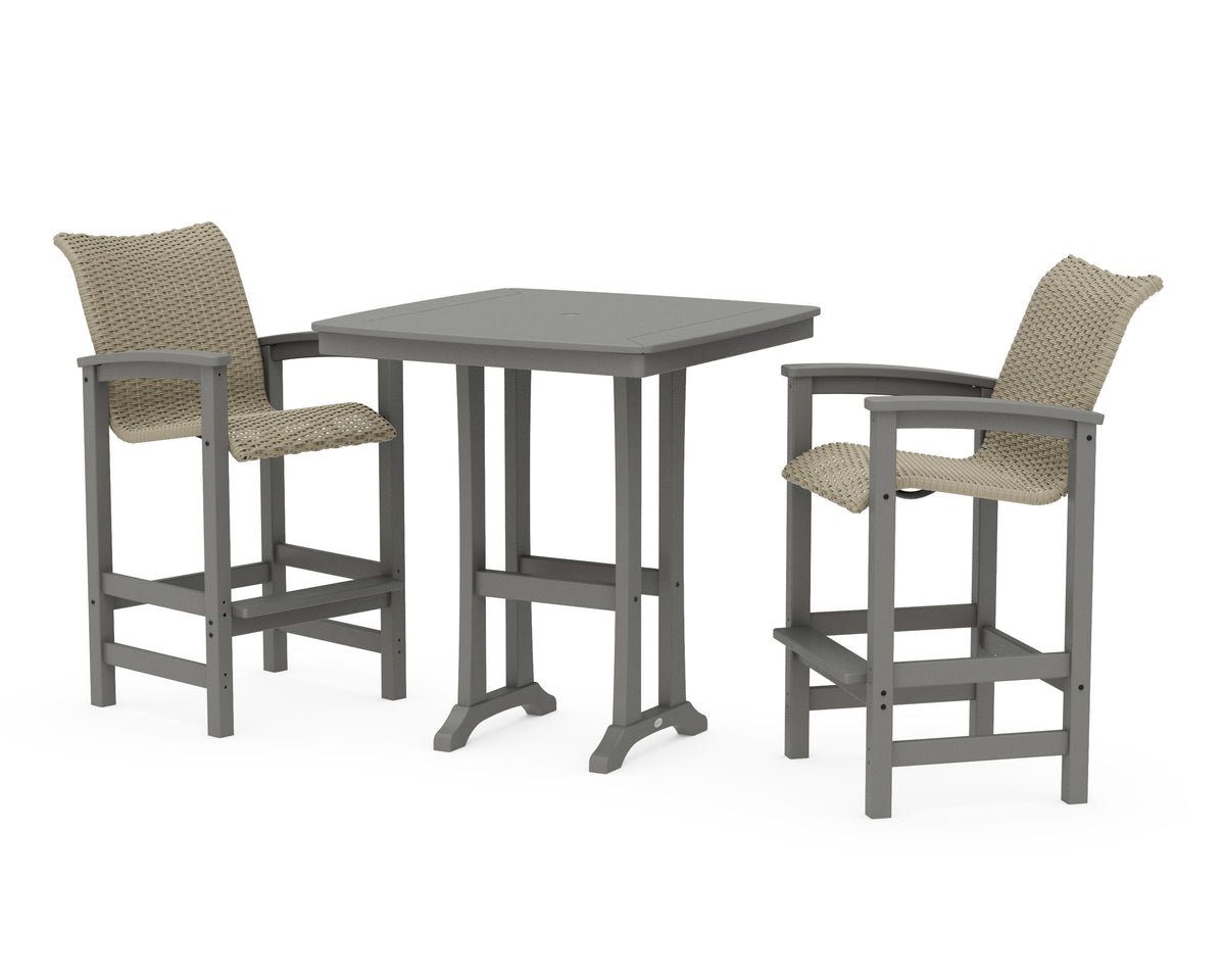 POLYWOOD Coastal Woven 3-Piece Bar Set in Slate Grey / Dune Grass