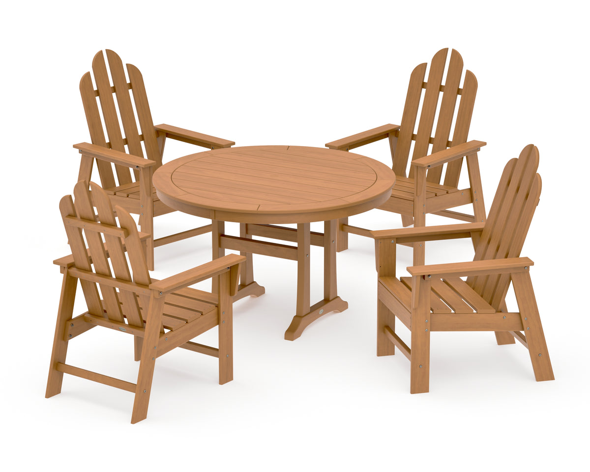 POLYWOOD Long Island 5-Piece Round Dining Set with Trestle Legs in Natural