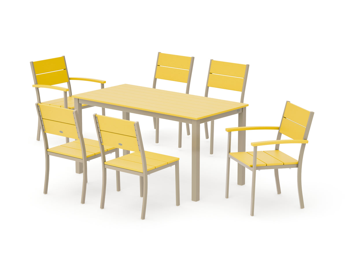 POLYWOOD Main Street 7-Piece Dining Set with Main Street 30 x 60 Dining Table in Sand / Lemon