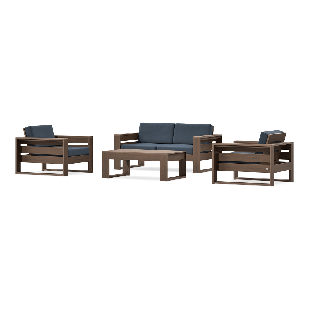 POLYWOOD PW Designer Series Latitude 4-Piece Lounge Loveseat Set in Kona / Marine Indigo