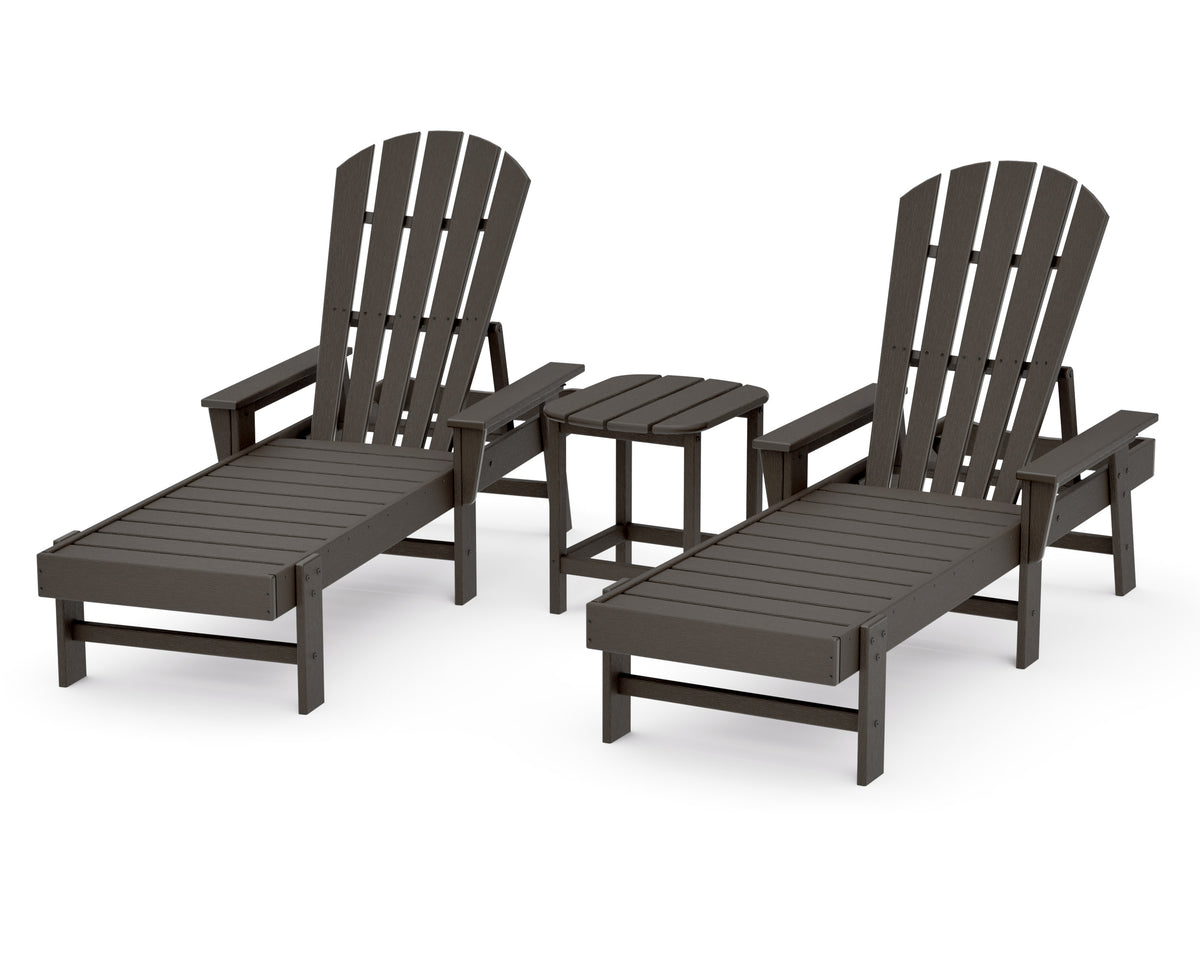 POLYWOOD South Beach Chaise 3-Piece Set in Vintage Coffee