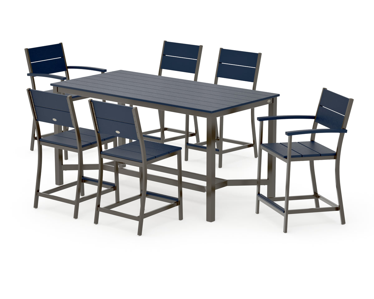 POLYWOOD Main Street 7-Piece Counter Set in Bronze / Navy
