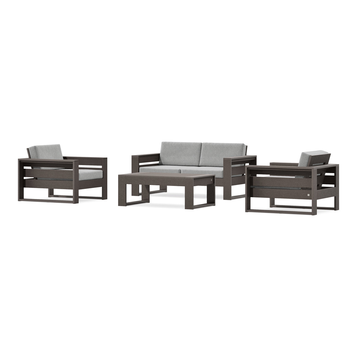 POLYWOOD PW Designer Series Latitude 4-Piece Lounge Loveseat Set in Vintage Coffee / Grey Mist