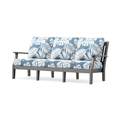 POLYWOOD Chinoiserie Deep Seating Sofa in Slate Grey / Leaf Sky Blue