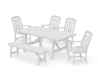 POLYWOOD Cottage 6-Piece Rustic Farmhouse Dining Set with Bench in Vintage White