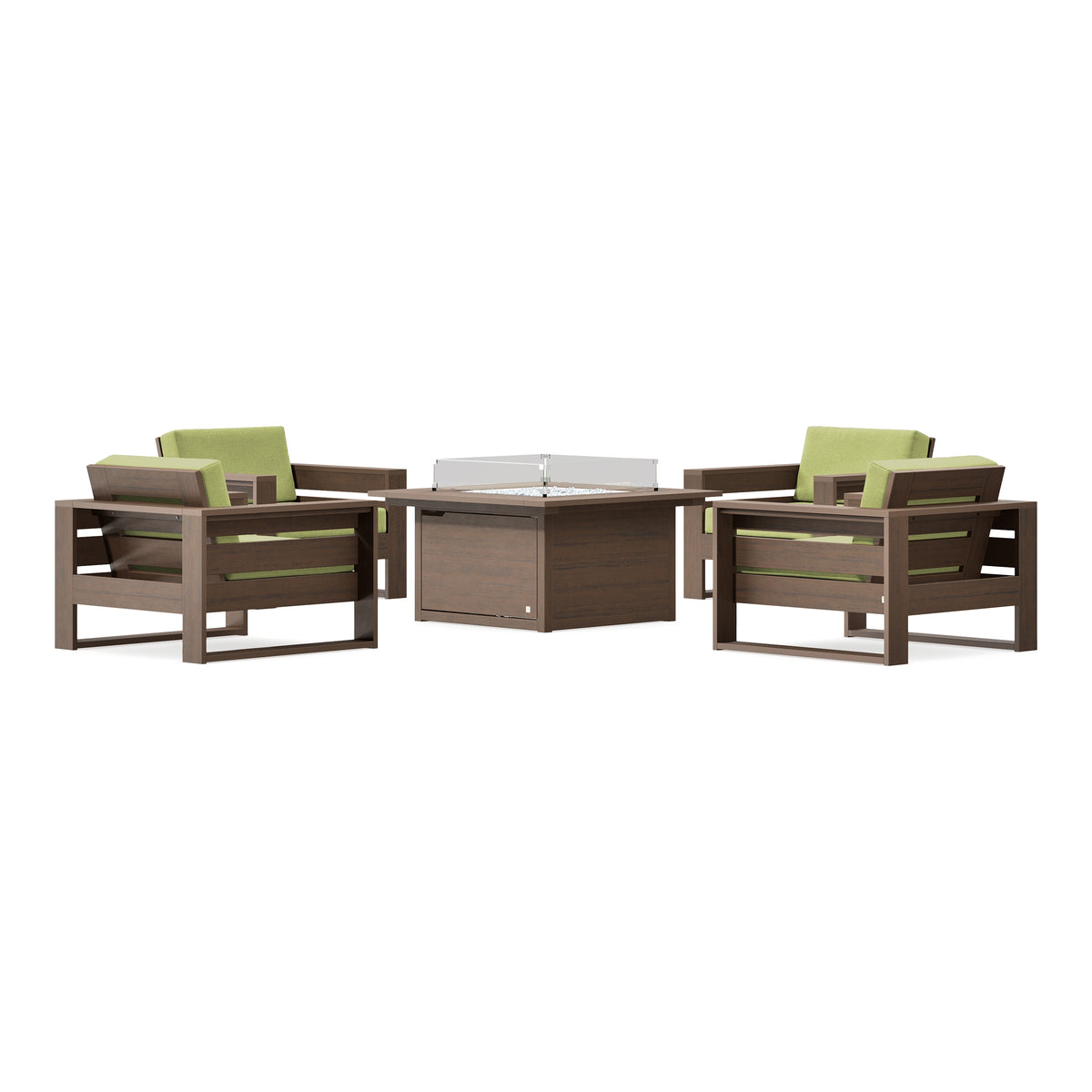 POLYWOOD PW Designer Series Latitude 5-Piece Lounge Fire Table Set in Kona / Chartreuse Boucle