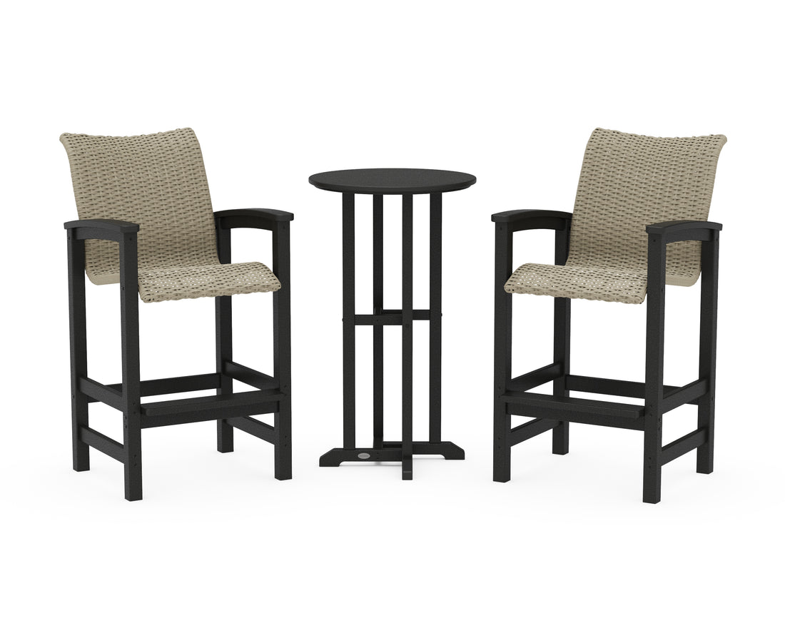 POLYWOOD Coastal Woven 3-Piece Farmhouse Bar Set in Black / Dune Grass