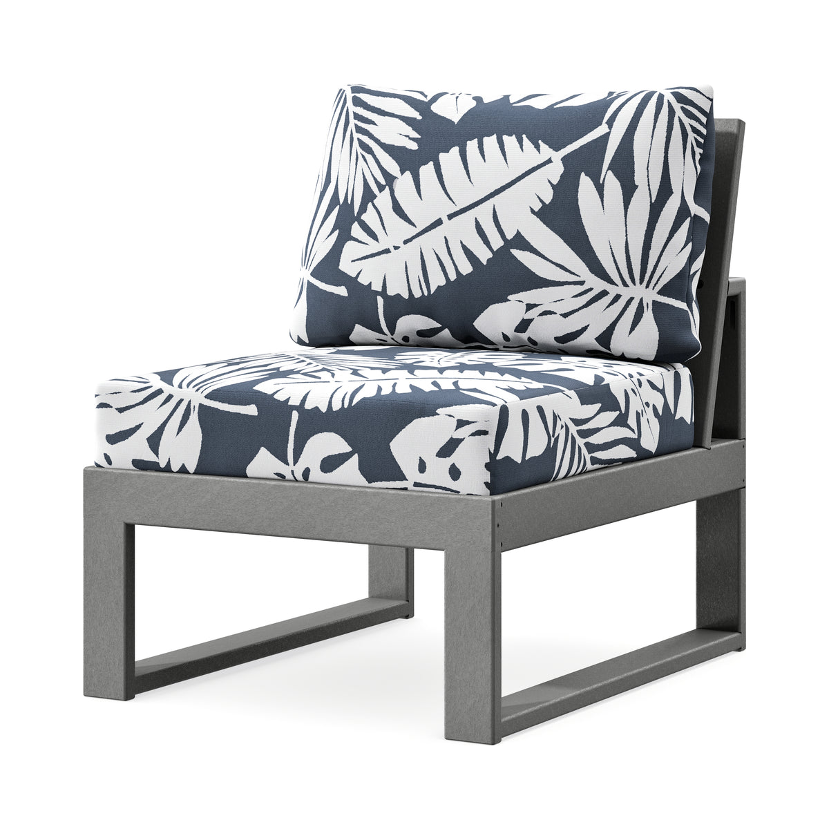 POLYWOOD Modular Armless Chair in Slate Grey / Leaf Marine Indigo