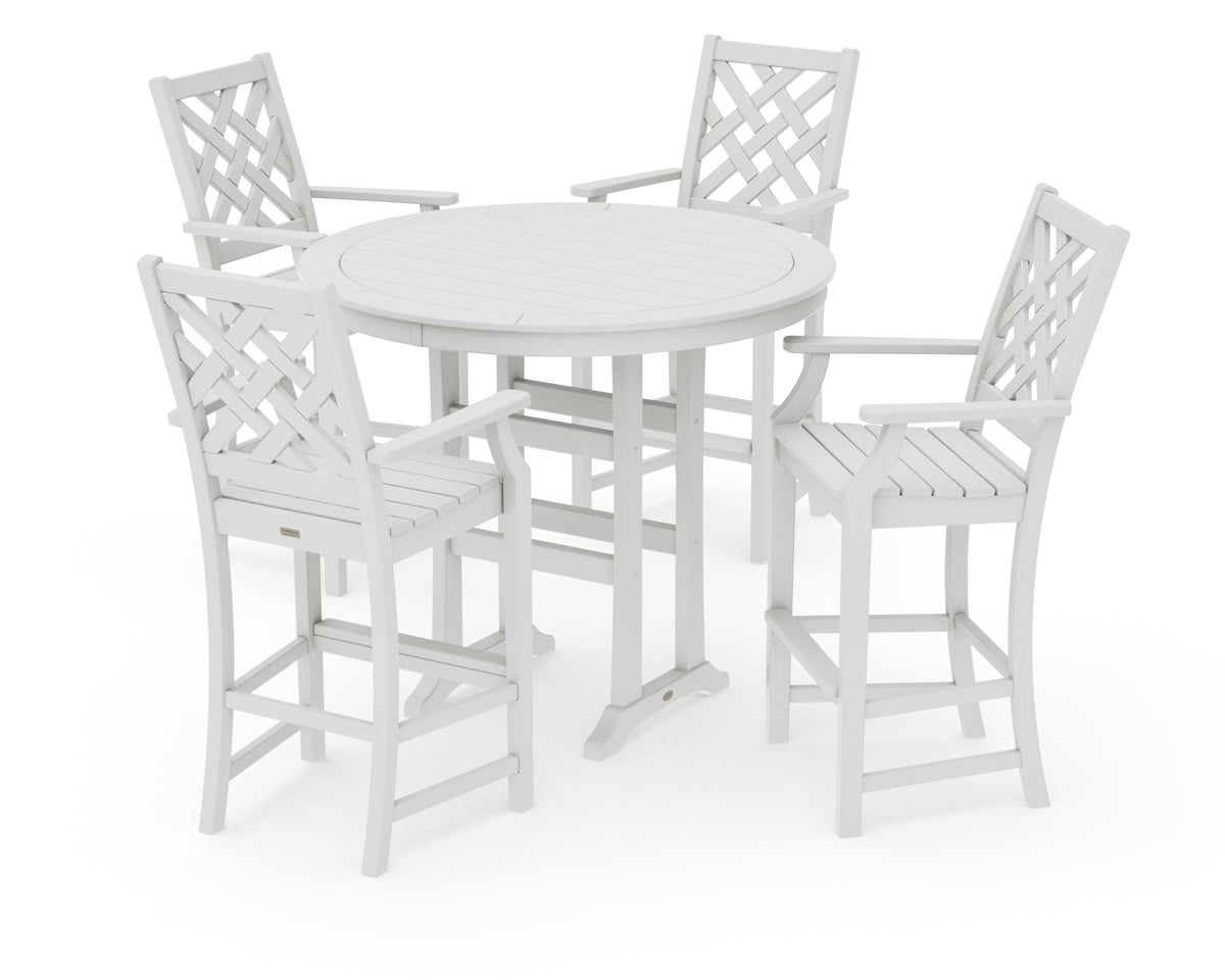 POLYWOOD Country Living Wovendale 5-Piece Round Bar Set in Vintage White