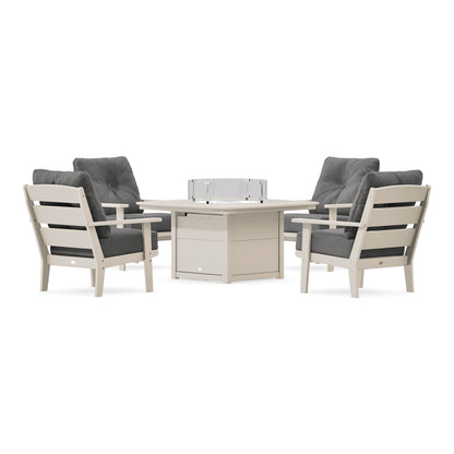 POLYWOOD Lakeside 5-Piece Deep Seating Set with Nautical Fire Pit Table in Sand