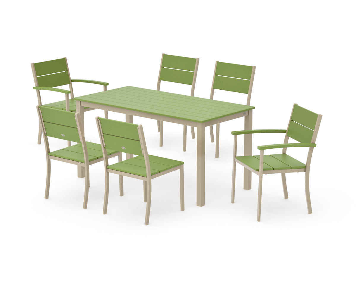 POLYWOOD Main Street 7-Piece Dining Set with Main Street 30 x 60 Dining Table in Sand / Lime