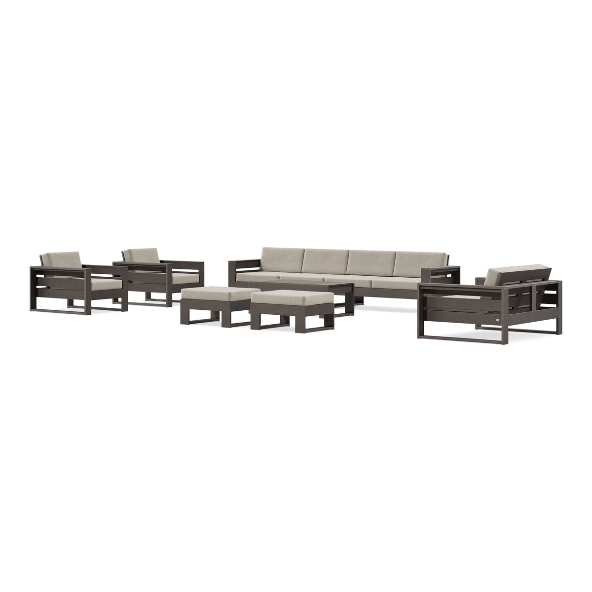 POLYWOOD PW Designer Series Latitude 8-Piece Lounge Sofa Set in Vintage Coffee / Cast Ash
