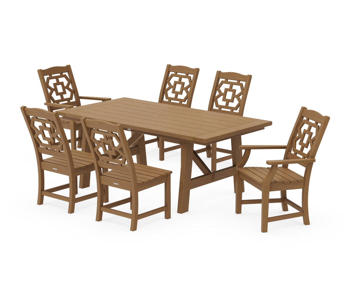 POLYWOOD Chinoiserie 7-Piece Rustic Farmhouse Dining Set in Natural