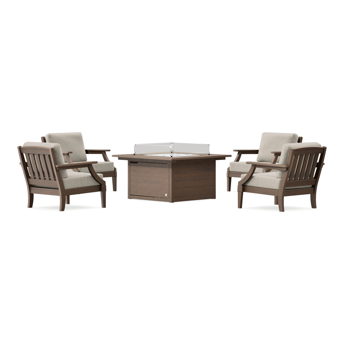 POLYWOOD PW Designer Series Estate 5-Piece Lounge Fire Table Set in Kona / Cast Ash