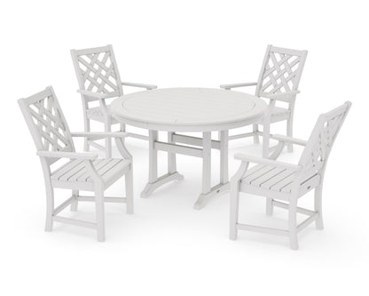 POLYWOOD Wovendale 5-Piece Round Dining Set with Trestle Legs in Vintage White