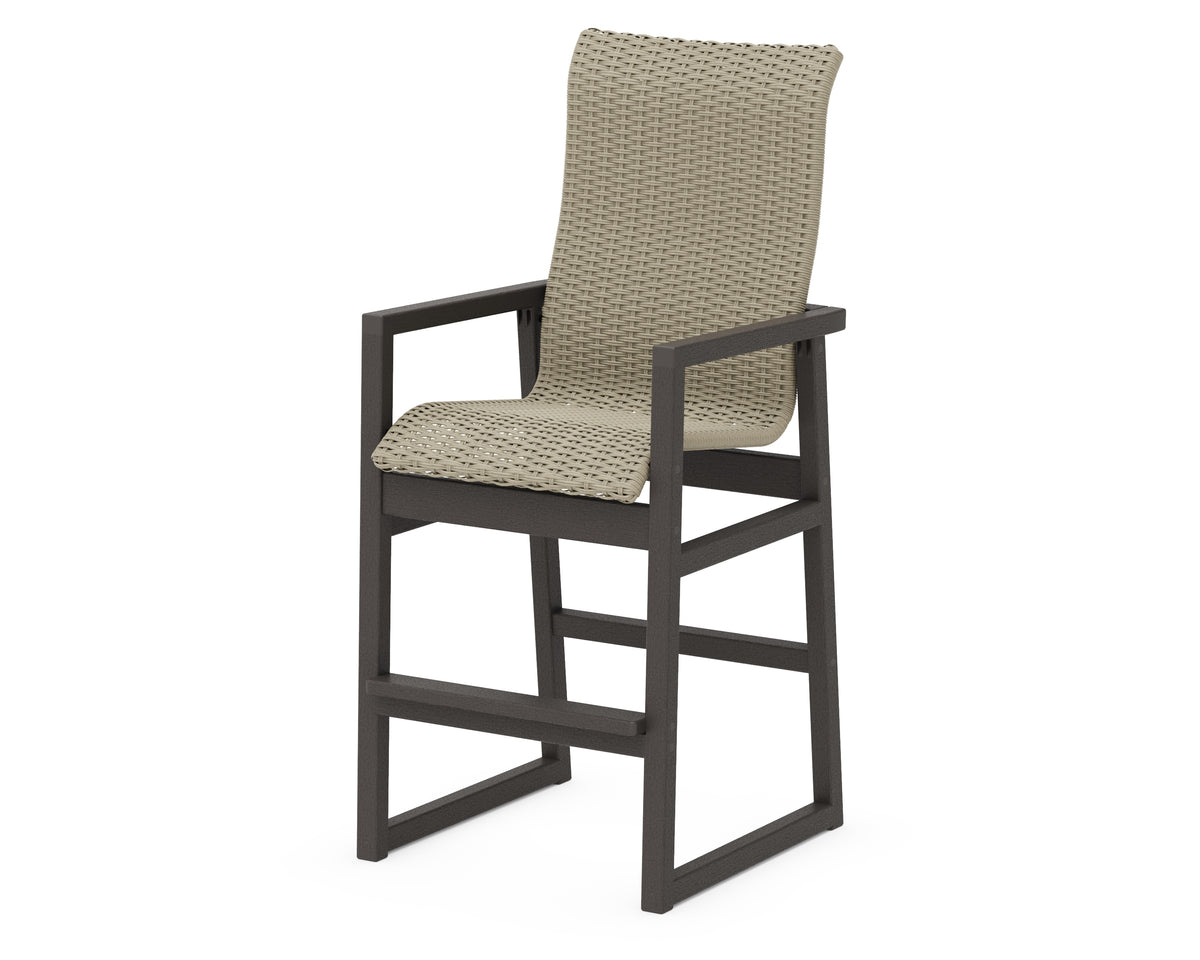 POLYWOOD EDGE Woven High-Back Bar Arm Chair in Vintage Coffee / Dune Grass