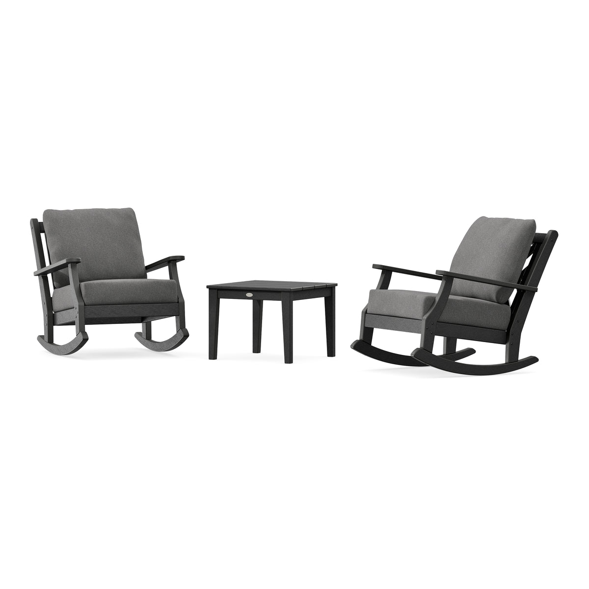 POLYWOOD Country Living Wovendale 3-Piece Deep Seating Rocker Set in Black