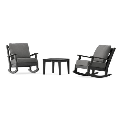 POLYWOOD Country Living Wovendale 3-Piece Deep Seating Rocker Set in Black