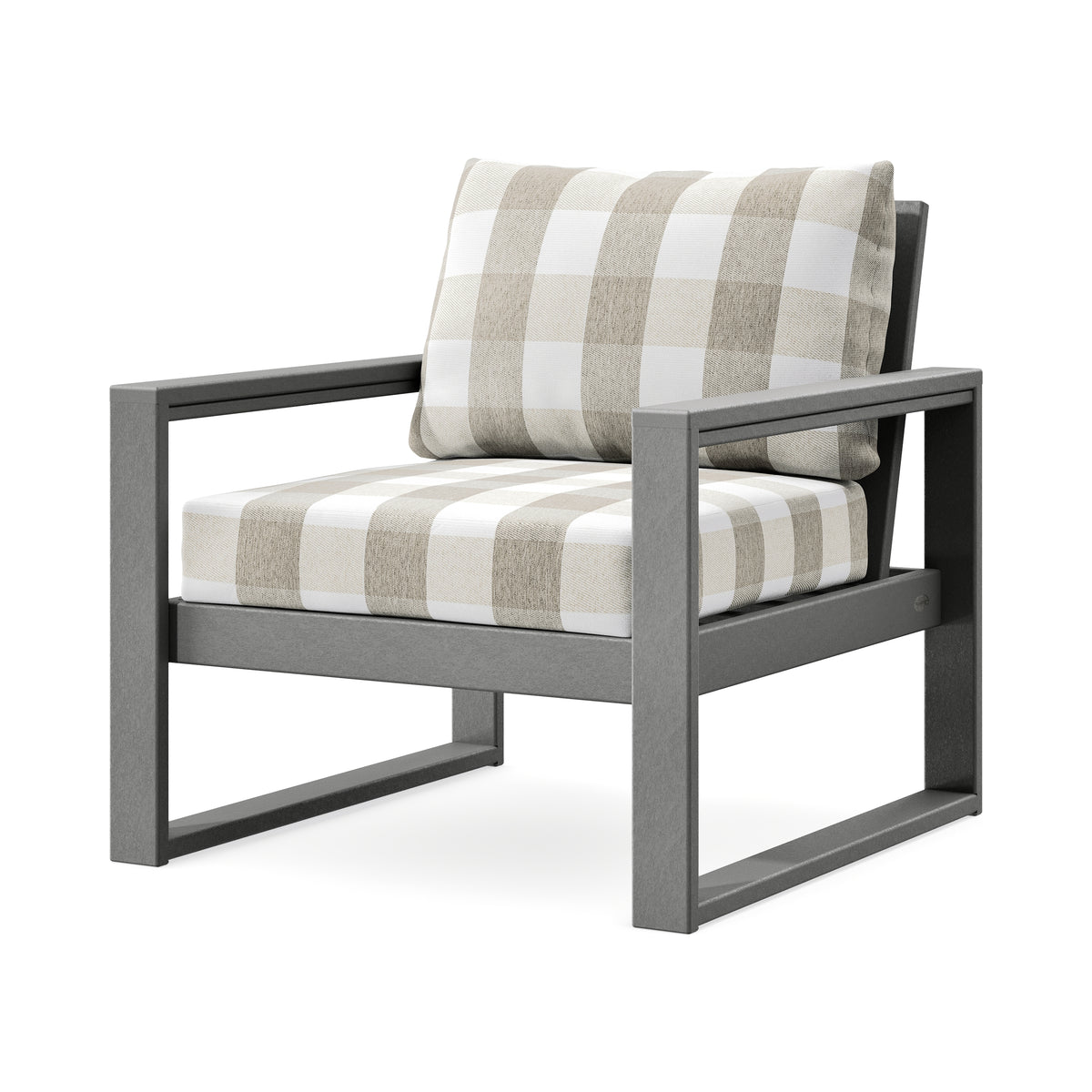 POLYWOOD EDGE Club Chair in Slate Grey / Buffalo Plaid Dune Burlap