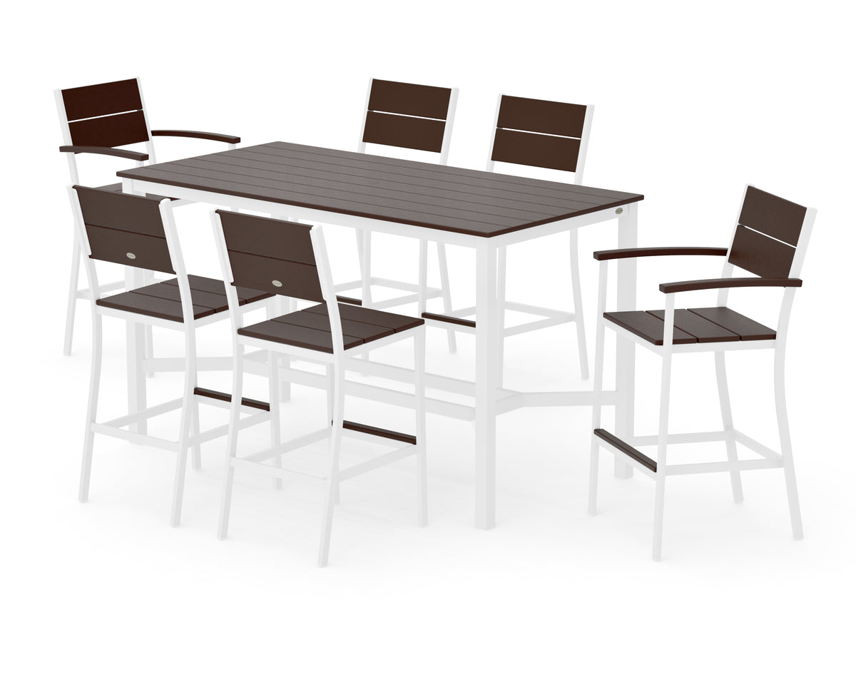 POLYWOOD Main Street 7-Piece Bar Set in White / Mahogany
