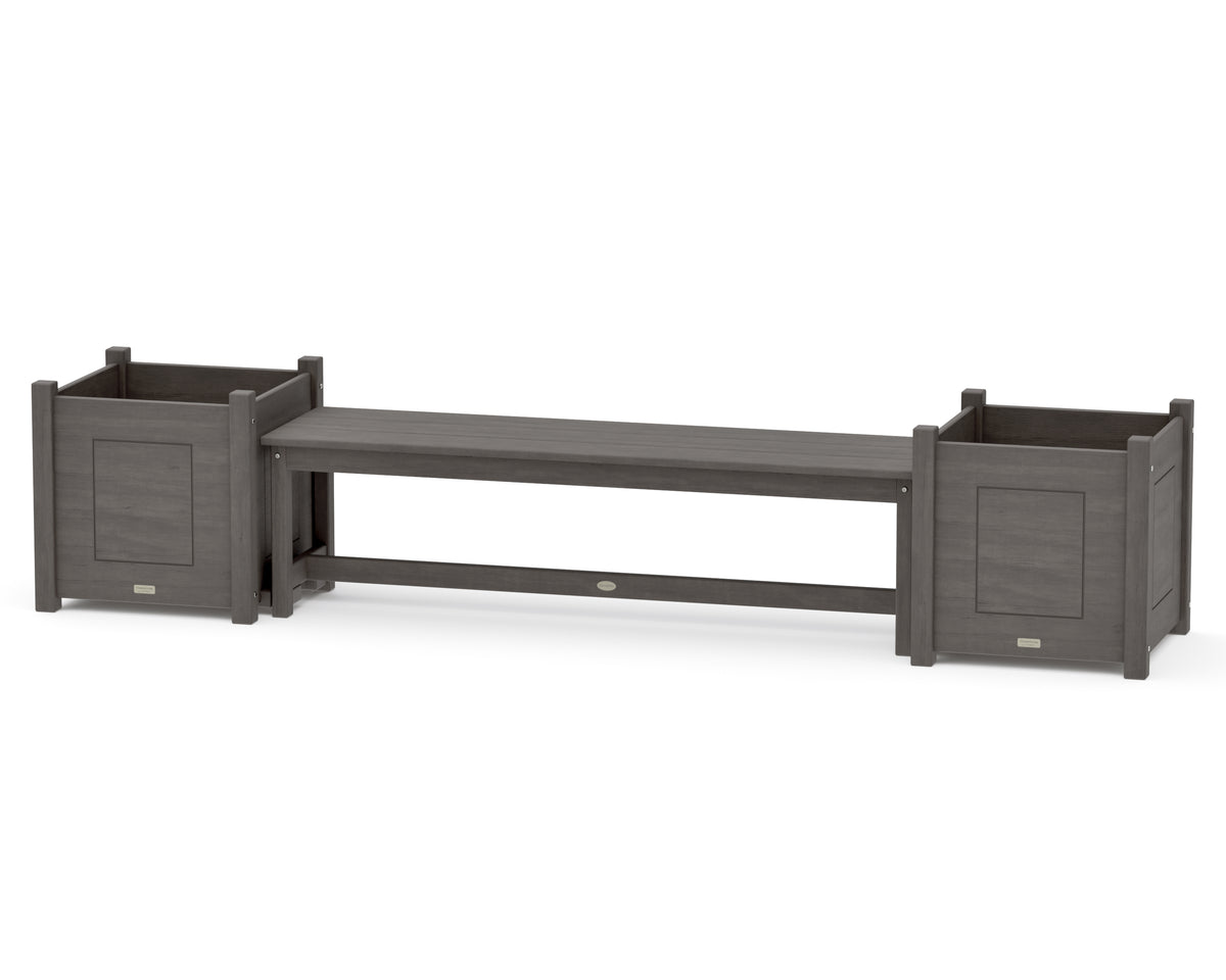 POLYWOOD 60" Country Living Straight Planter Bench Set - Large in Driftwood