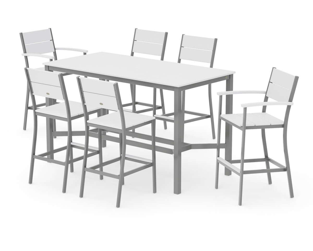 POLYWOOD Main Street 7-Piece Bar Set in Silver / White