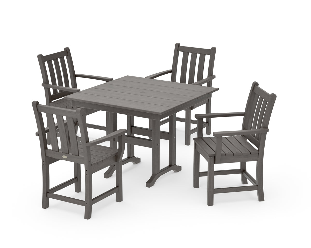 POLYWOOD Traditional Garden 5-Piece Farmhouse Dining Set in Driftwood