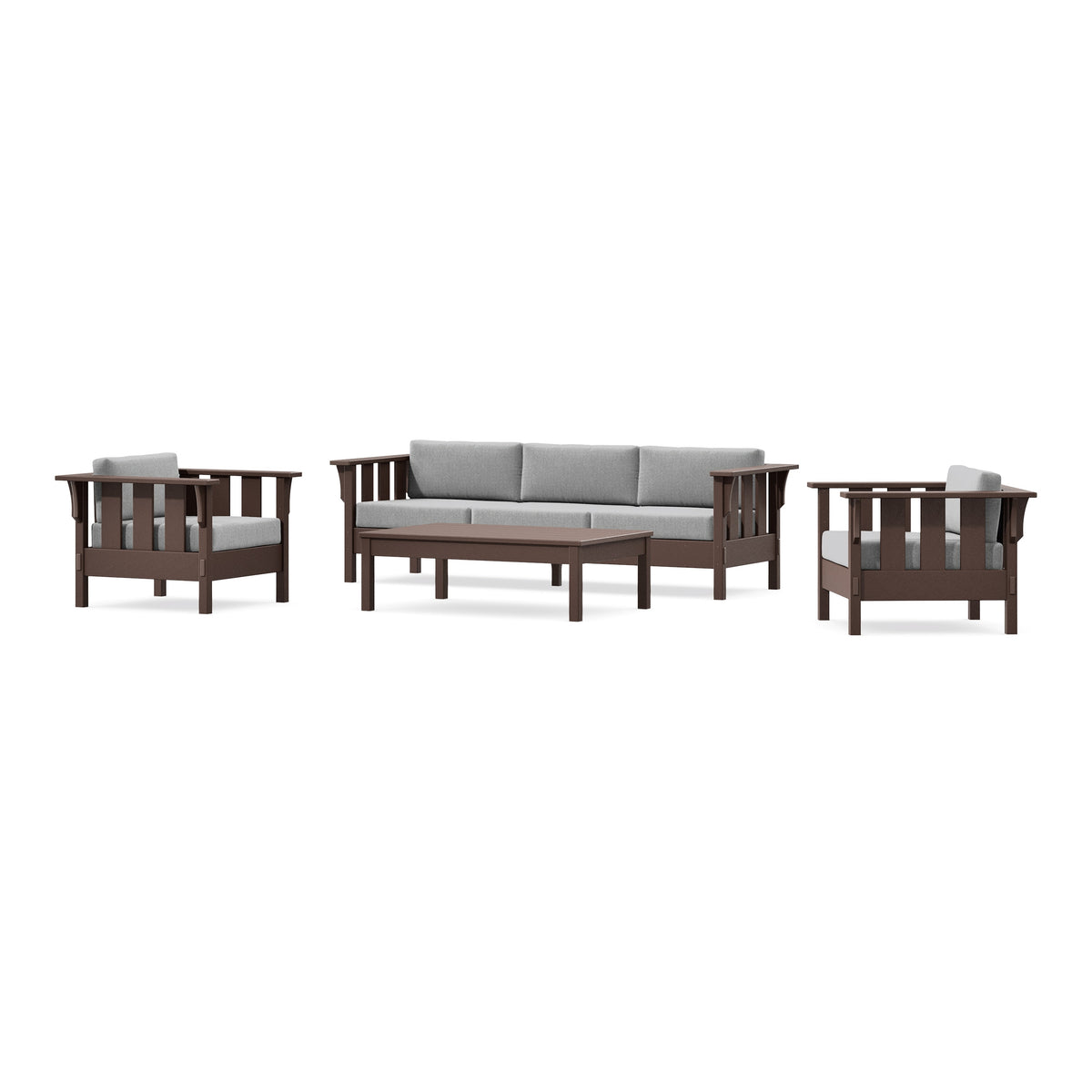 POLYWOOD Acadia 4-Piece Deep Seating Set with Sofa in Mahogany / Grey Mist