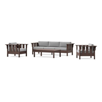 POLYWOOD Acadia 4-Piece Deep Seating Set with Sofa in Mahogany / Grey Mist