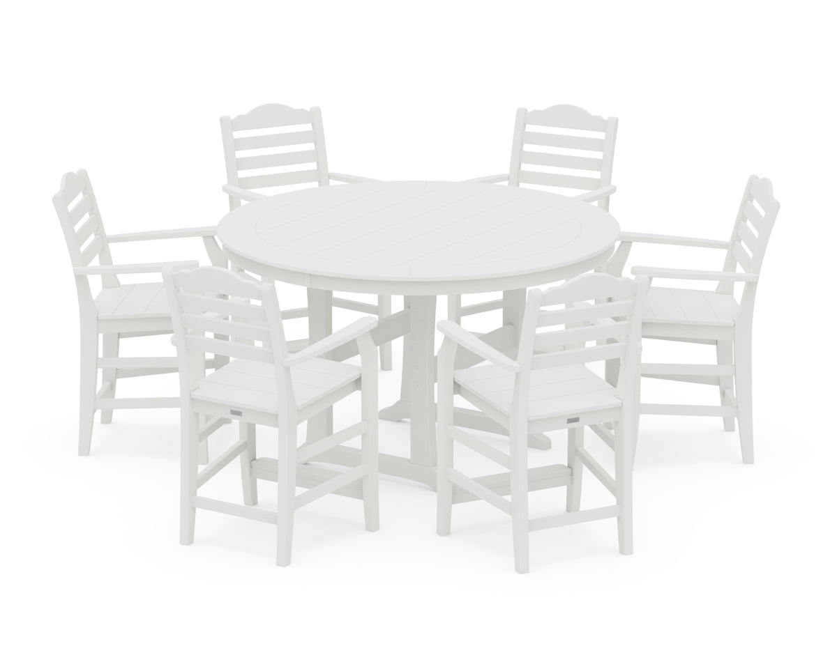 POLYWOOD Savannah 7-Piece Arm Chair Round Counter Set in Vintage White