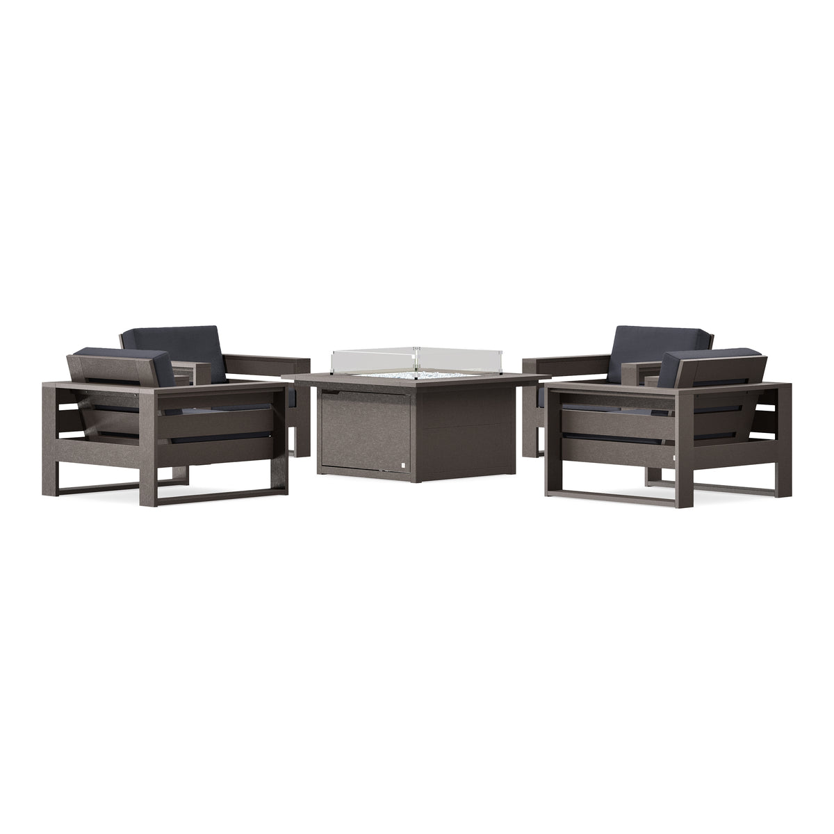 POLYWOOD PW Designer Series Latitude 5-Piece Lounge Fire Table Set in Vintage Coffee / Midnight Linen
