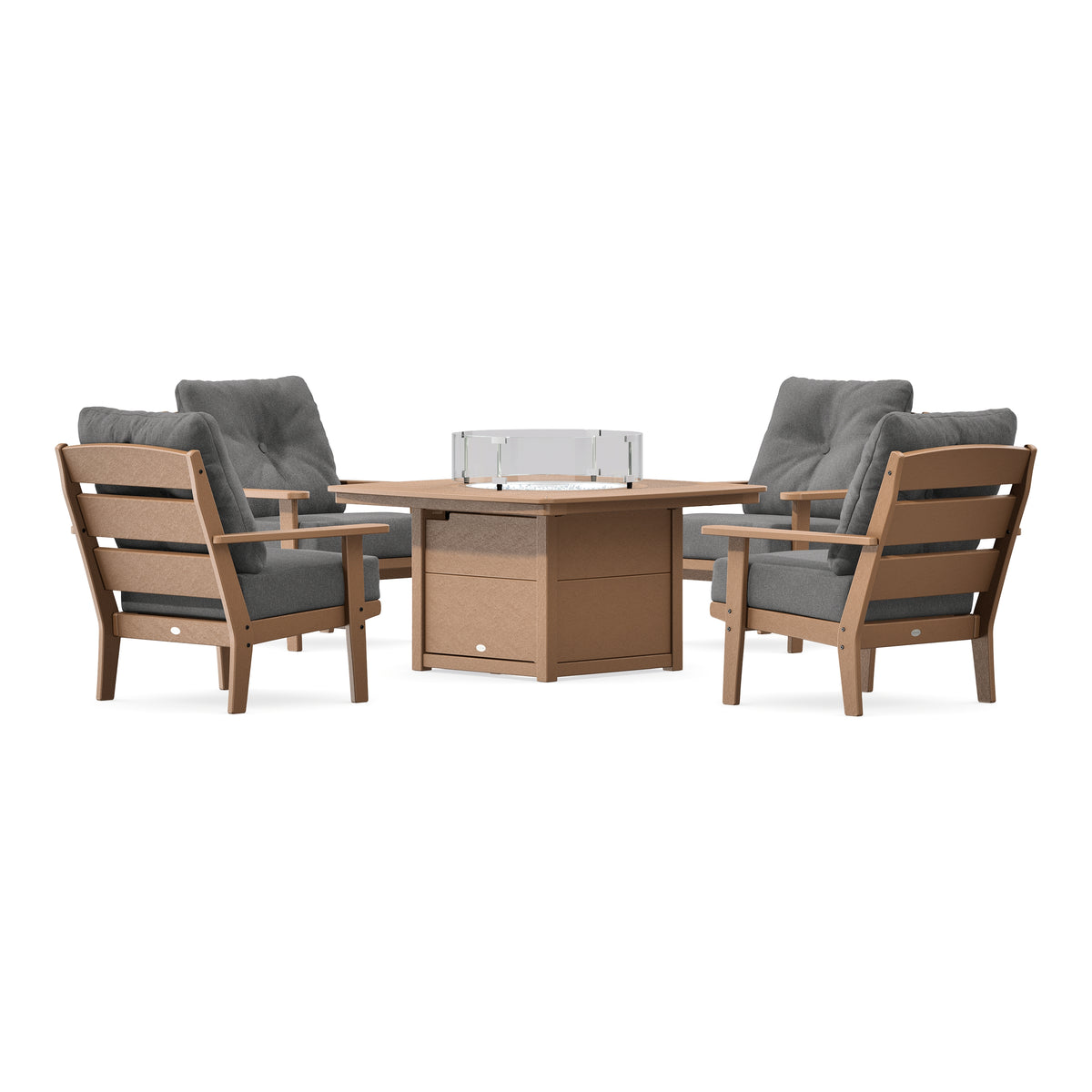 POLYWOOD Lakeside 5-Piece Deep Seating Set with Nautical Fire Pit Table in Teak