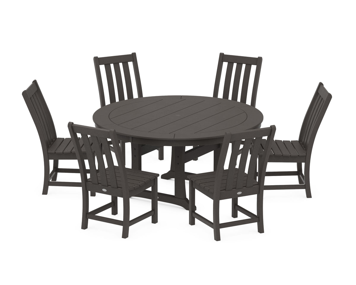 POLYWOOD Vineyard 7-Piece Side Chair Round Dining Set in Vintage Coffee