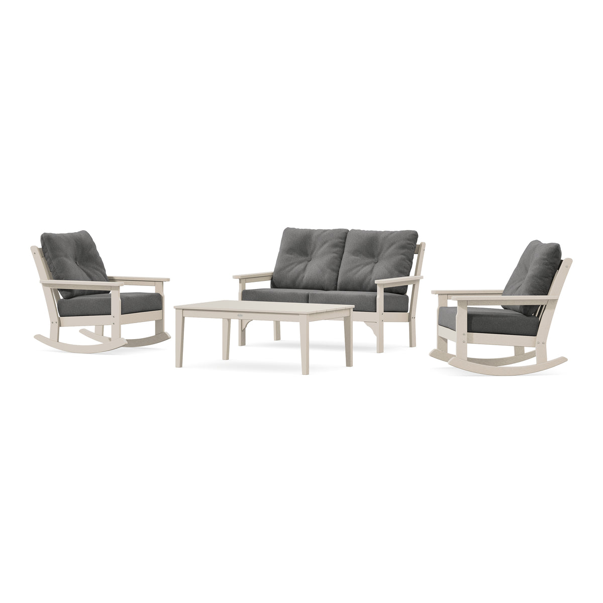 POLYWOOD Vineyard 4-Piece Deep Seating Rocking Chair Set in Sand