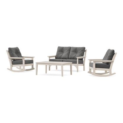 POLYWOOD Vineyard 4-Piece Deep Seating Rocking Chair Set in Sand