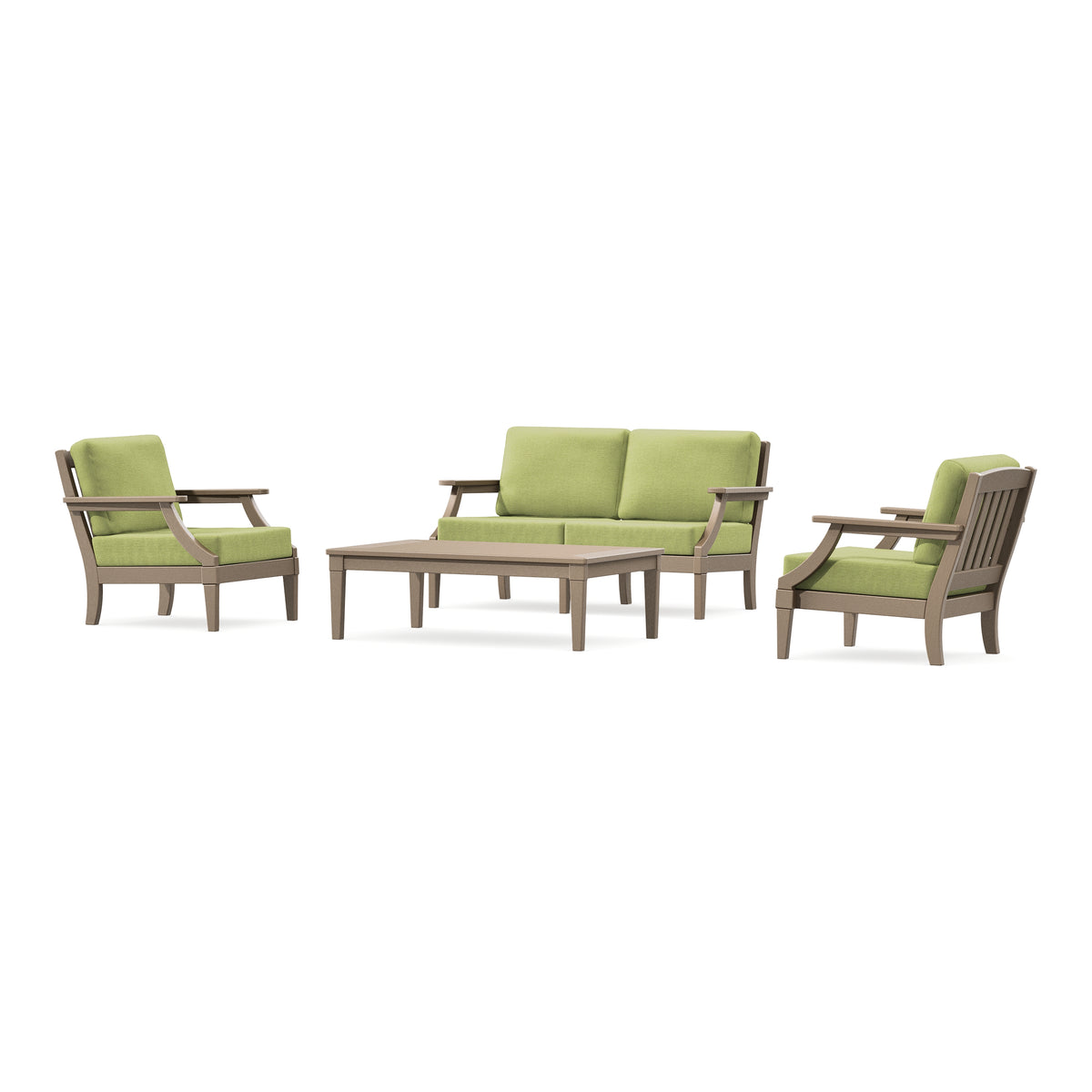 POLYWOOD PW Designer Series Estate Lounge 4-Piece Loveseat Set in Vintage Sahara / Chartreuse Boucle
