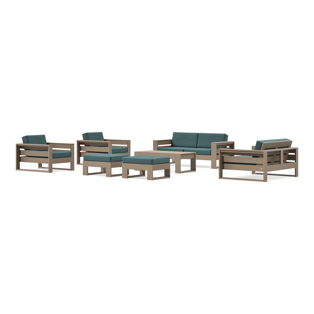 POLYWOOD PW Designer Series Latitude 7-Piece Lounge Loveseat Set in Vintage Sahara / Ocean Teal