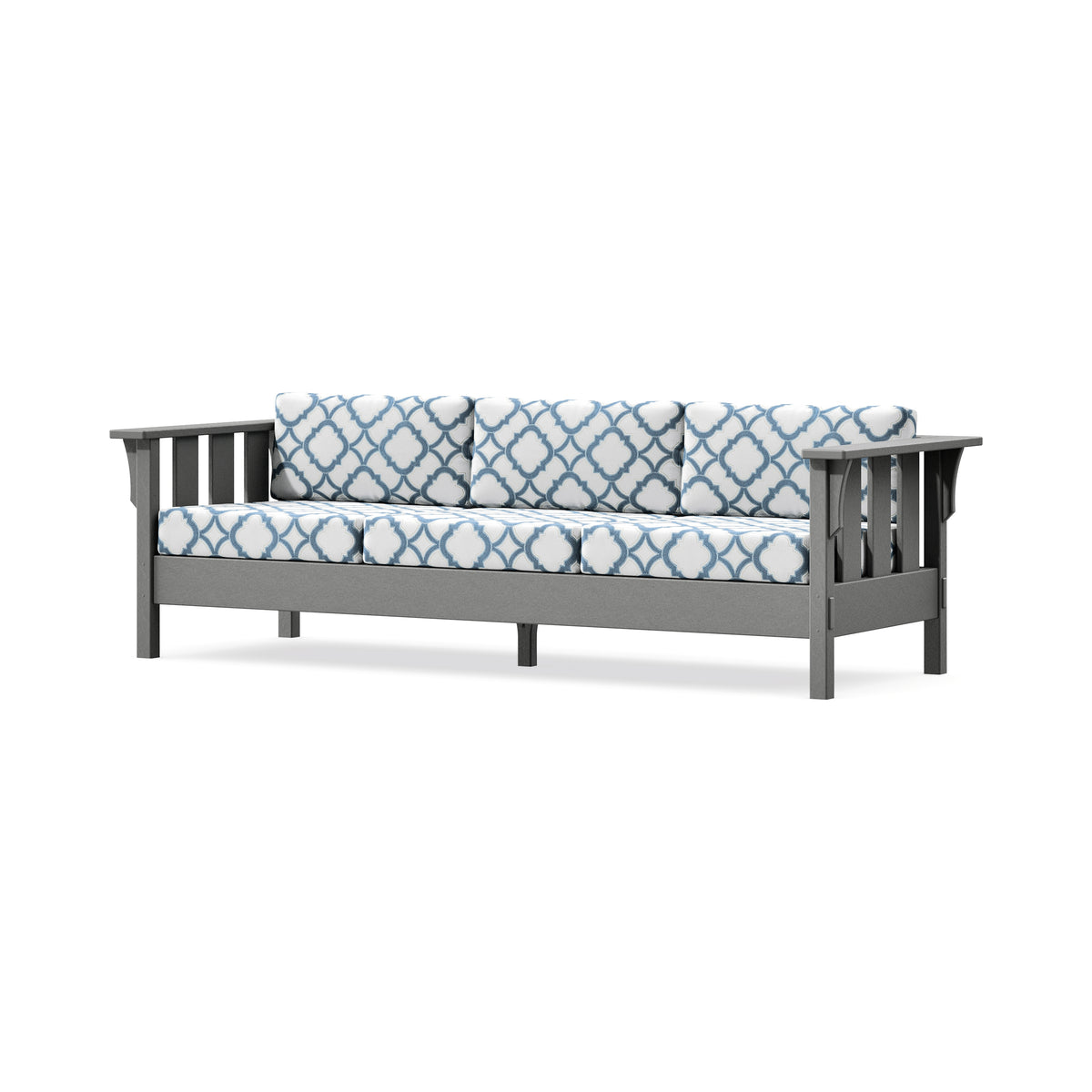 POLYWOOD Acadia Deep Seating Sofa in Slate Grey / Trellis Sky Blue