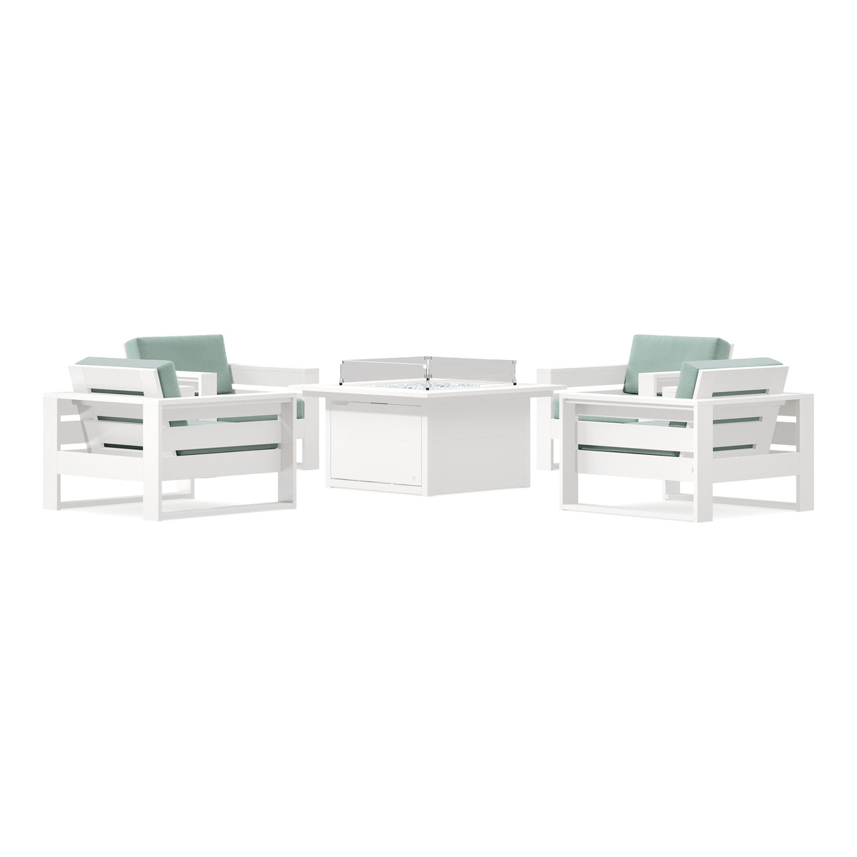 POLYWOOD PW Designer Series Latitude 5-Piece Lounge Fire Table Set in Vintage White / Spa