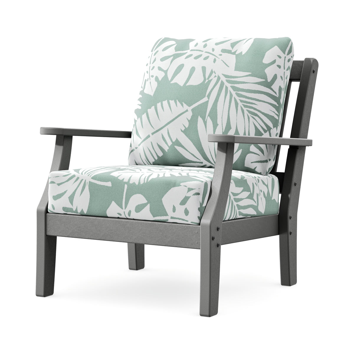 POLYWOOD Chinoiserie Deep Seating Chair in Slate Grey / Leaf Glacier Spa