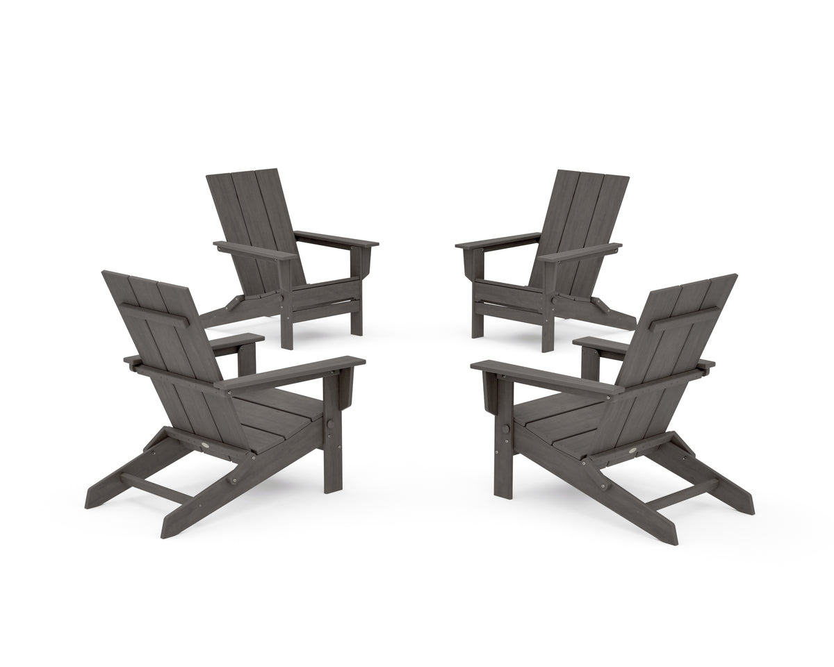 POLYWOOD 4-Piece Modern Studio Folding Adirondack Chair Conversation Set in Driftwood