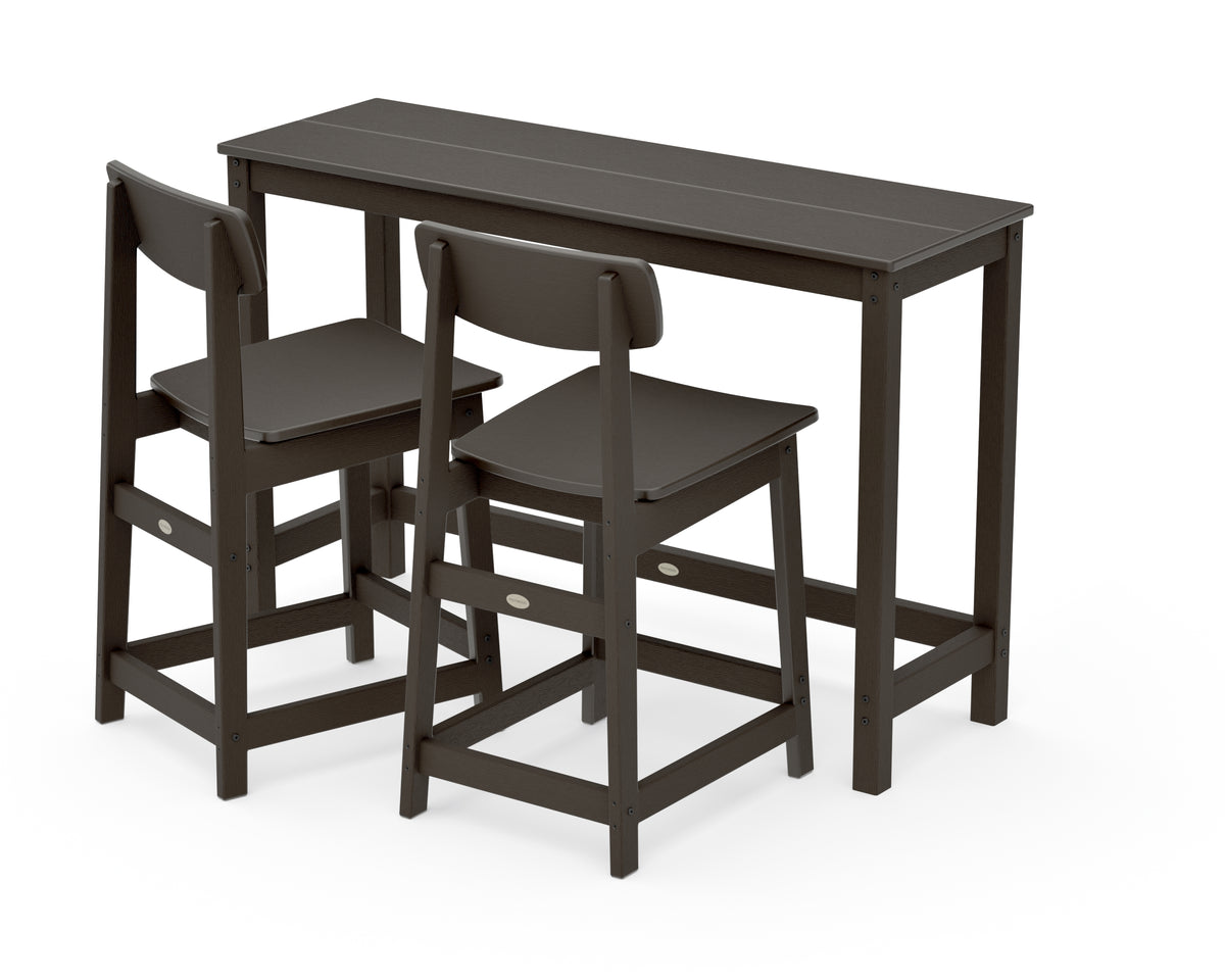 POLYWOOD Modern Studio Urban Counter Chair 3-Piece Balcony Set in Vintage Coffee