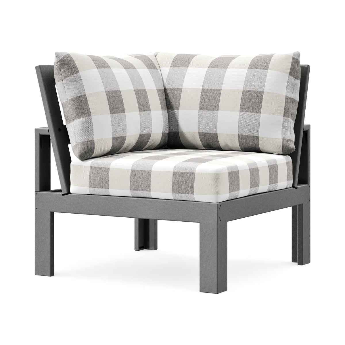 POLYWOOD Modular Corner Chair in Slate Grey / Buffalo Plaid Grey Mist