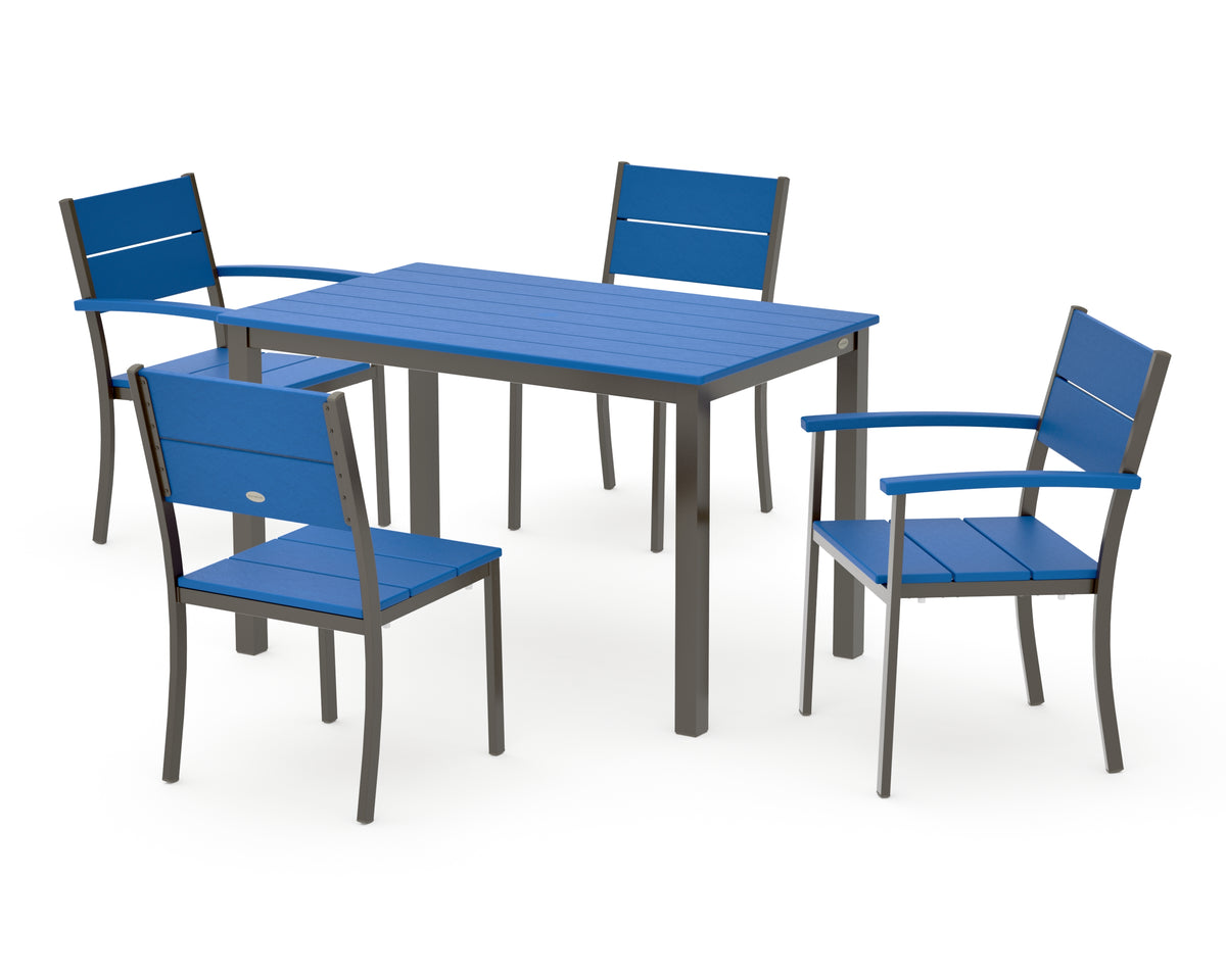 POLYWOOD Main Street 5-Piece Dining Set with Main Street 30 x 48 Dining Table in Bronze / Pacific Blue