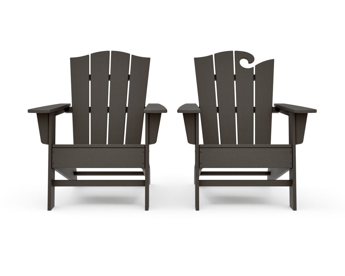 POLYWOOD Wave 2-Piece Adirondack Chair Set with The Crest Chair in Vintage Coffee