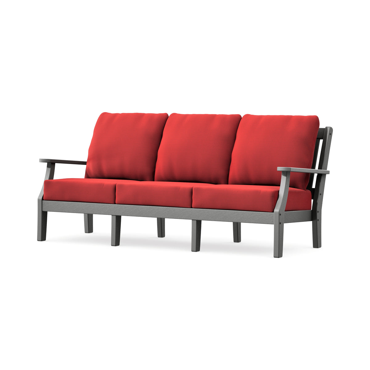 POLYWOOD Chinoiserie Deep Seating Sofa in Slate Grey / Crimson Linen