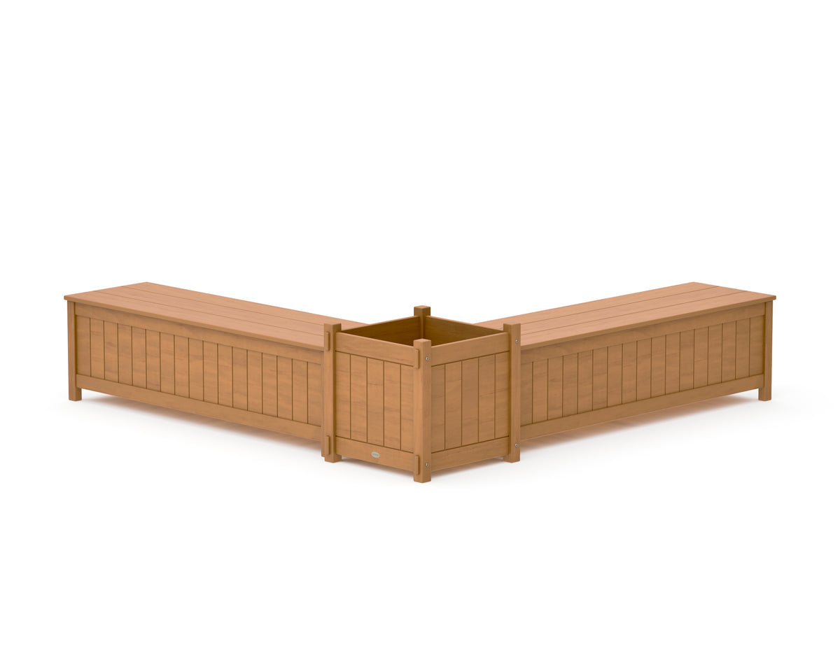 POLYWOOD 60" Vineyard L-Shaped Planter Storage Bench Set - Large in Natural