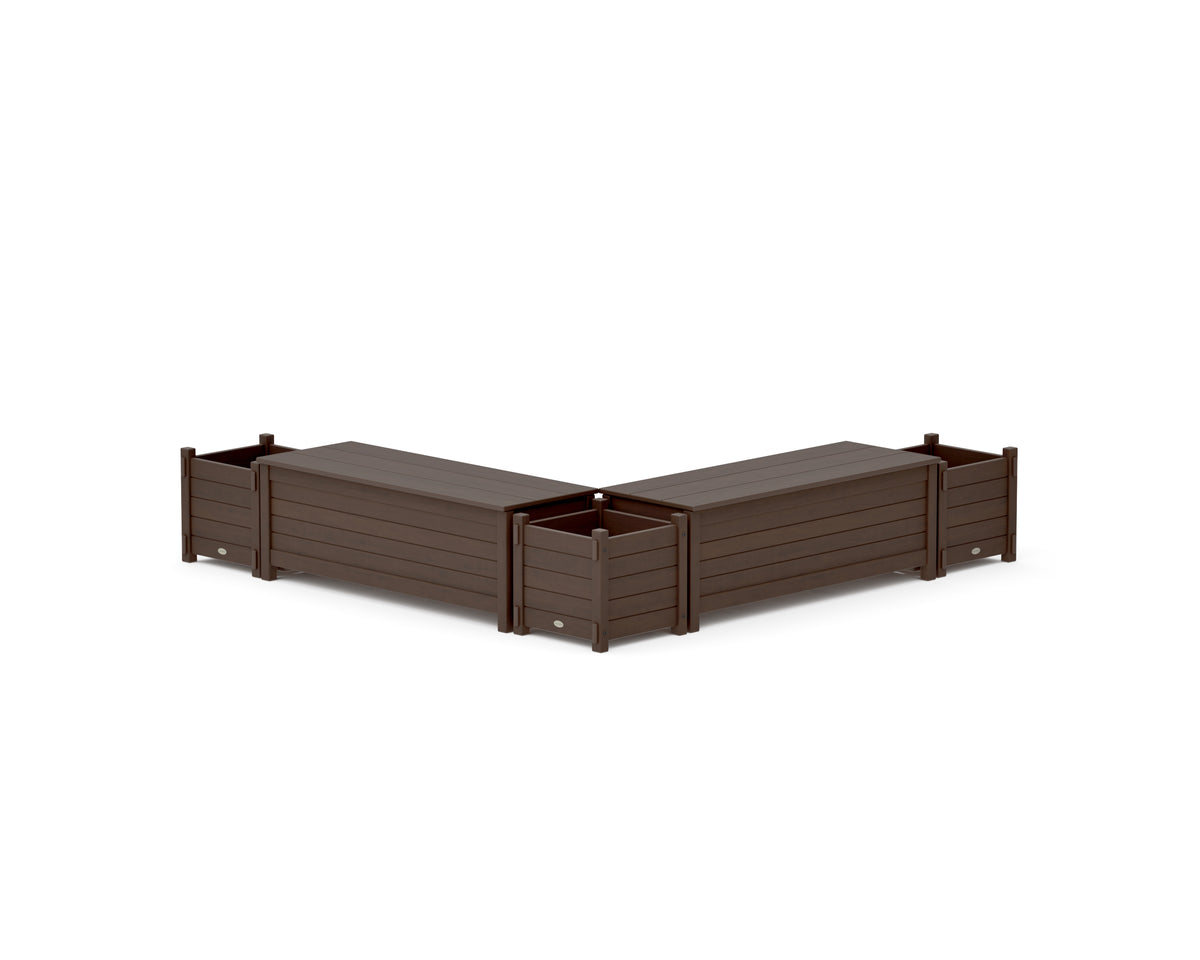 POLYWOOD 48" Nautical L-Shaped Planter Storage Bench Corner Set in Kona